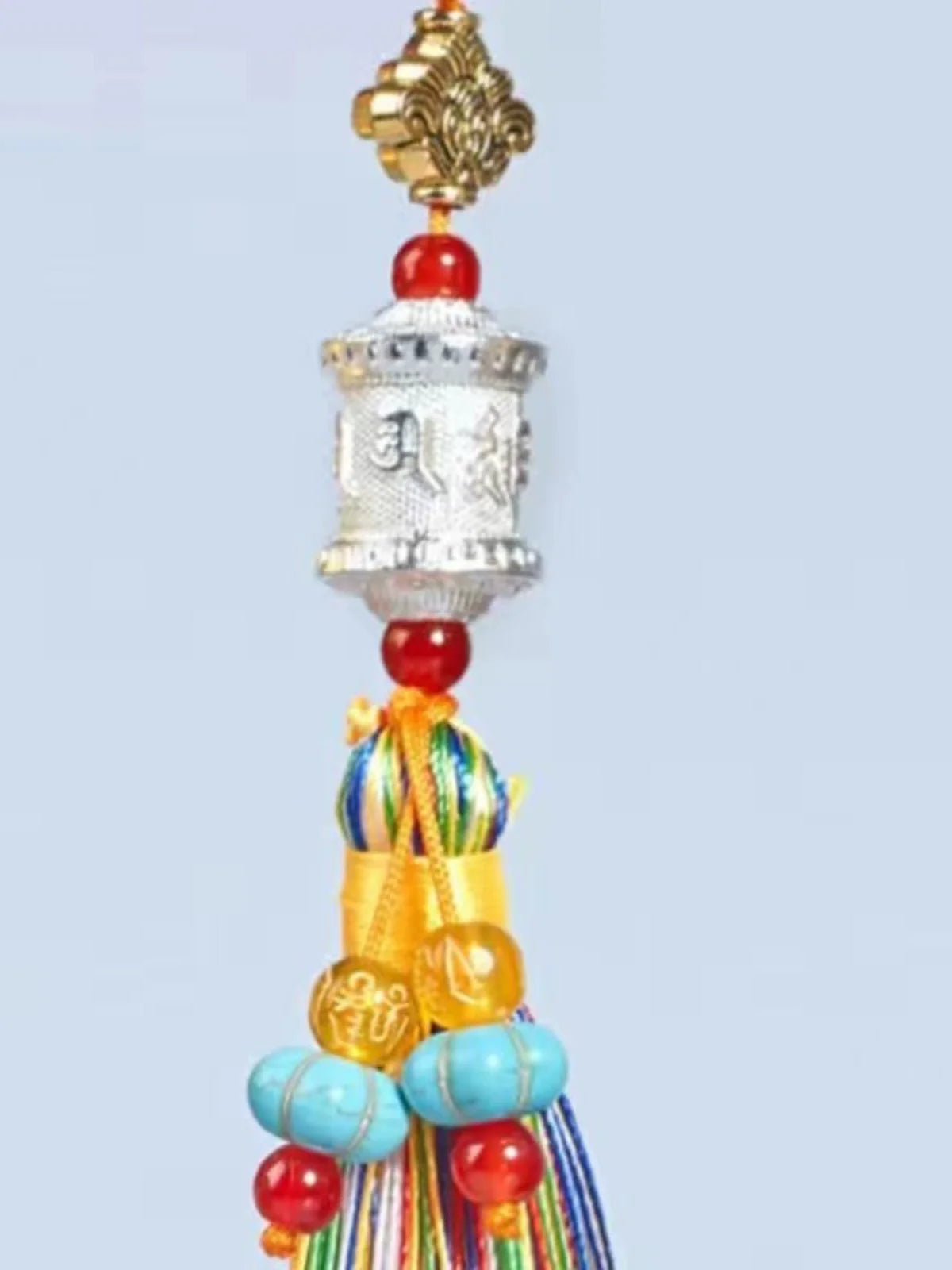 Tibetan Six-character Mantra Ten-color Painted Key Ring, Colored Fringed Car Mobile Phone Bag Keychain, Decorative Pendant