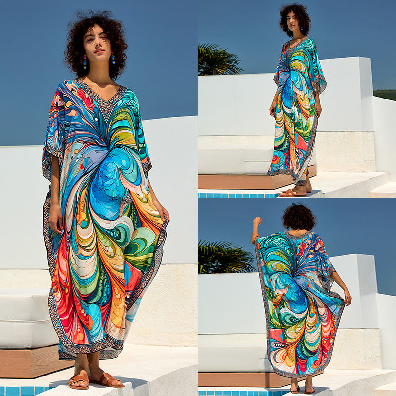 New Printing Vacation Beach Dress Loose Robe Bikini Blouse Sun Protection