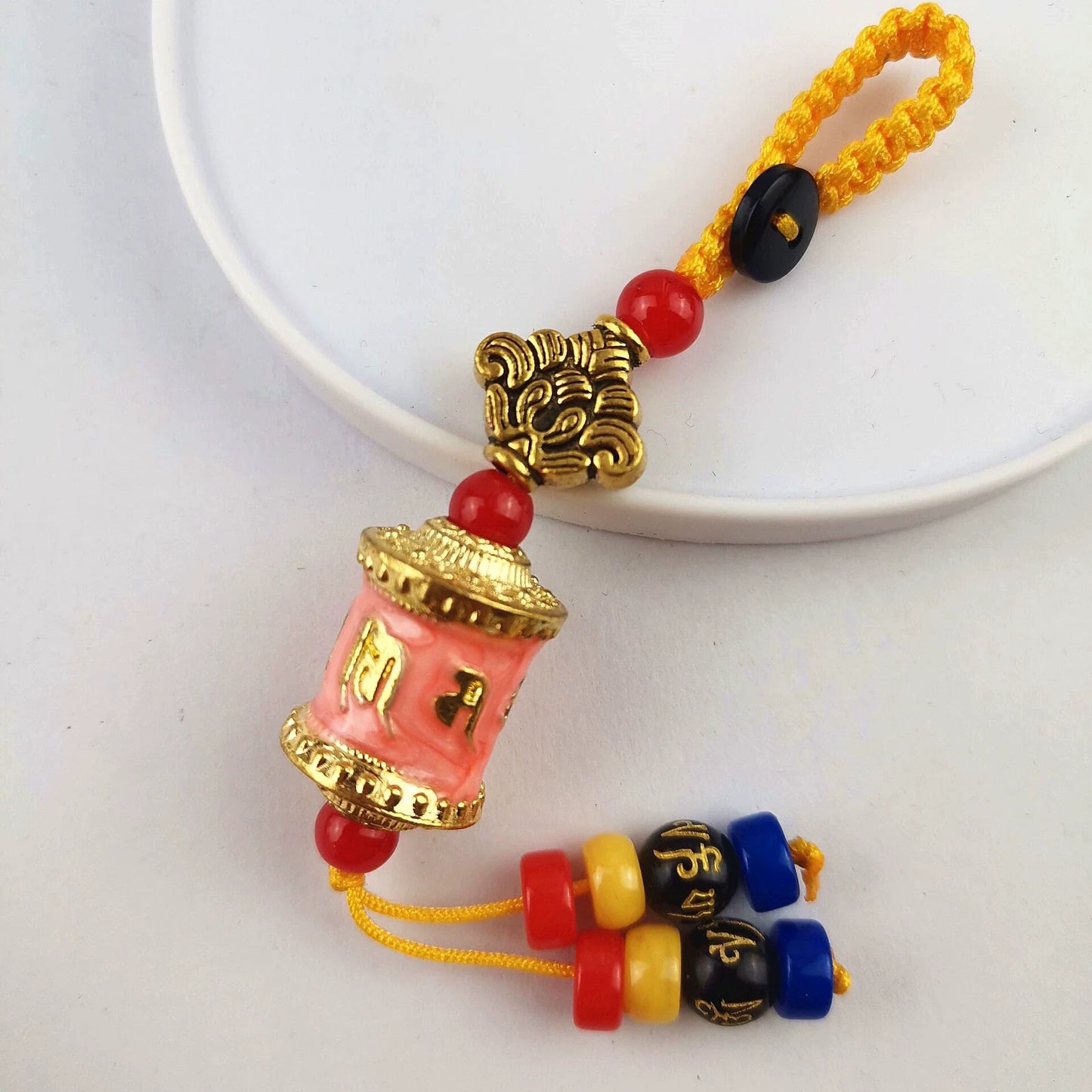 Tibetan Six-character Mantra Ten-color Painted Key Ring, Colored Fringed Car Mobile Phone Bag Keychain, Decorative Pendant