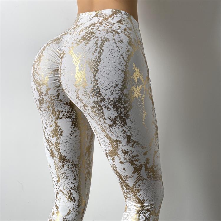 Tight Elastic Hot Stamping Yoga Pants with Patterned Peach Buttocks Fitness Pants, High Waisted Slimming Sports Pants