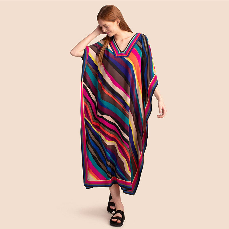 Popular Positioning Printed Beach Blouse Robe-style Casual Vacation Dress Bikini Blouse