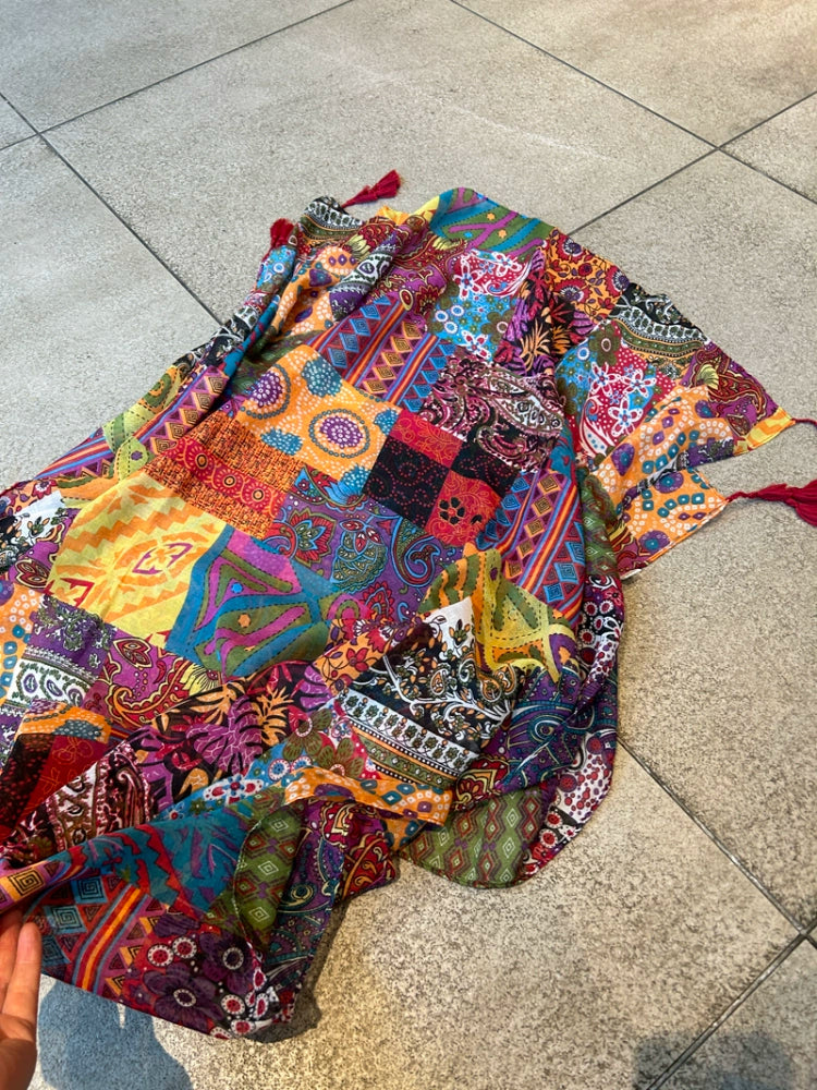 Ethnic Style Colored Silk Scarves Women's Summer Versatile Yarns Cotton and Linen Feel Air-conditioned Room Scarves Beach Towels Sun Protection Shawls