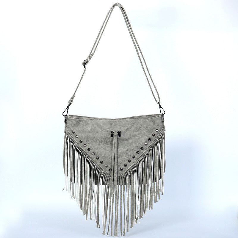 Rivet Soft Leather Trend Casual Rivet Tassel Bag Single Shoulder Diagonal Cross Women's Bag