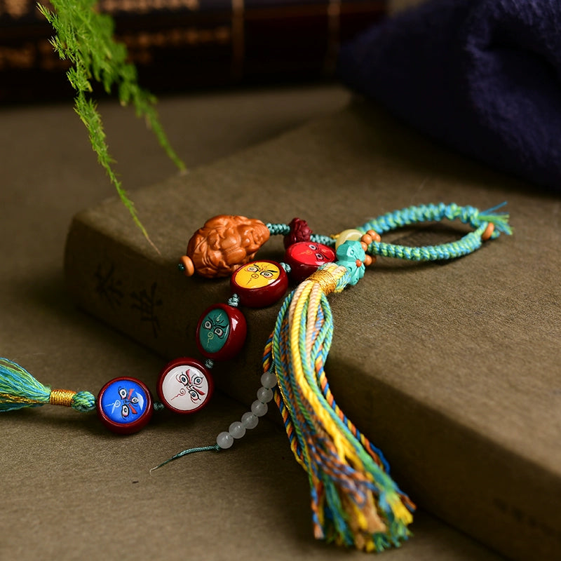 Five-way God of Wealth Keychain Bag Hanging Pendant, with Olive Core God of Wealth, Hand-woven Tassel TY1645