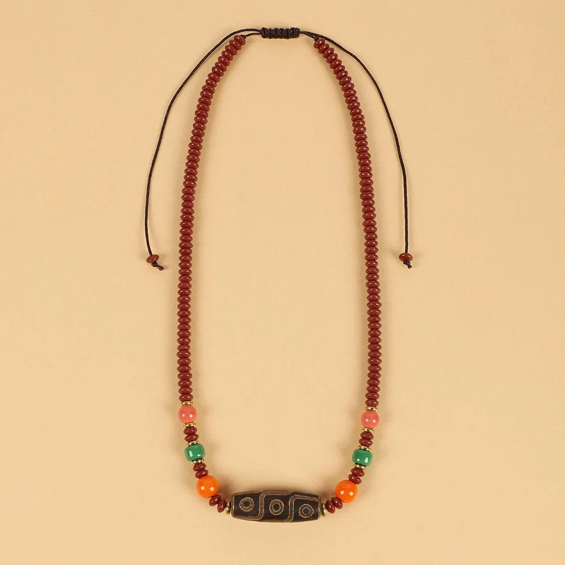 Tianzhu Agate Coral Necklace Tibetan Men and Women Retro Long Ethnic Style Collarbone Chain Tibetan Accessories