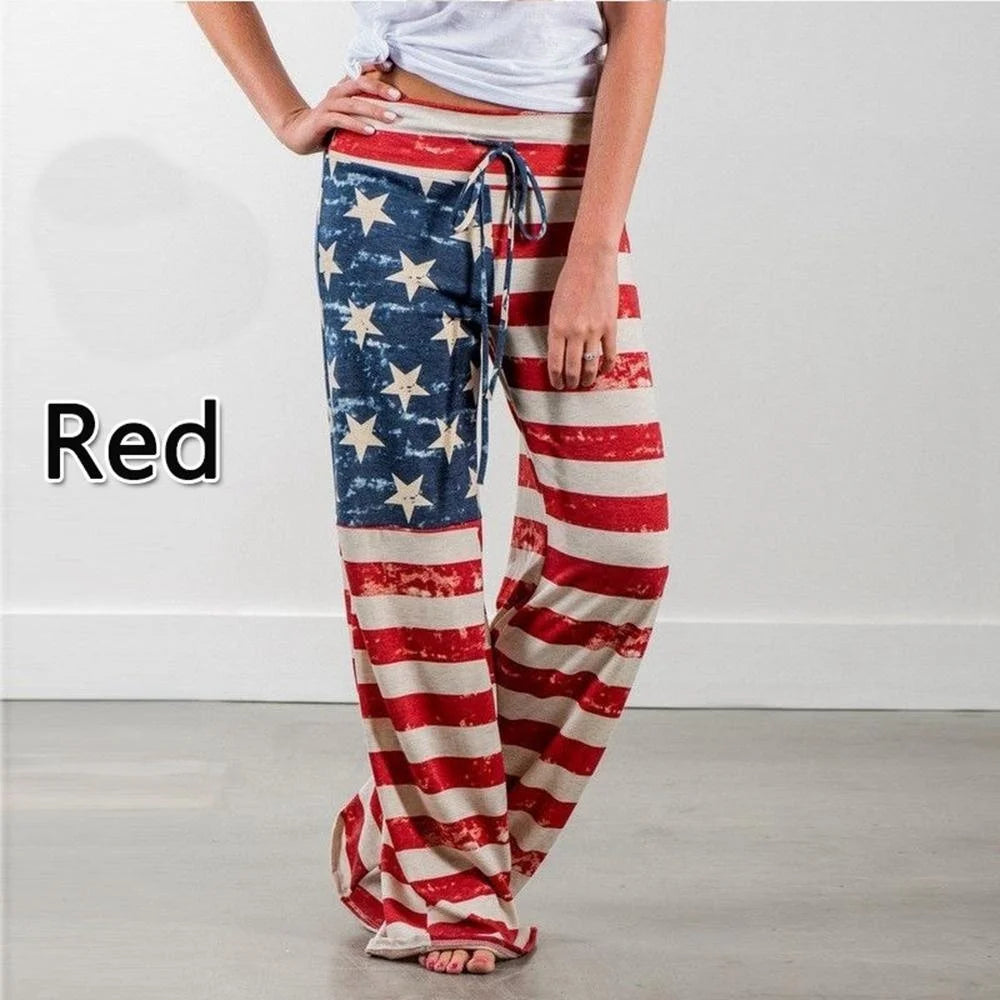 S-8XL Fashion Women Casual Loose Stretch Printing Long Wide Leg Yoga Pants Drawstring Lounge Pants Pajama Pants