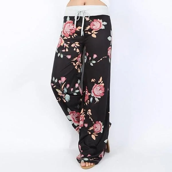 S-8XL Fashion Women Casual Loose Stretch Printing Long Wide Leg Yoga Pants Drawstring Lounge Pants Pajama Pants