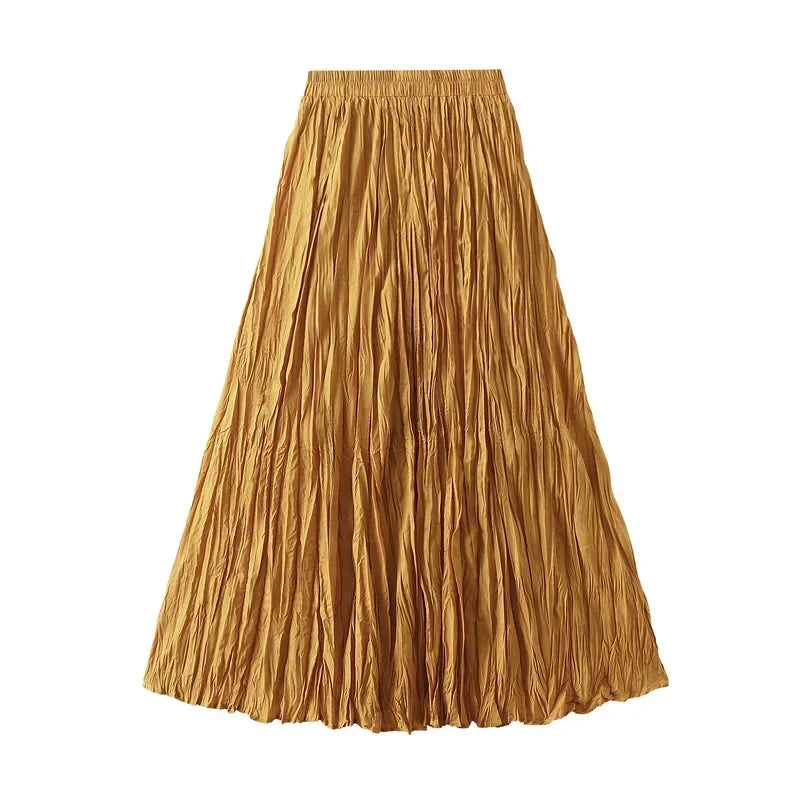 Light Luxury Irregular Slimming Pleated A-line Skirt for Women High Waist Solid Color Loose Fashion Skirts Casual Spring New
