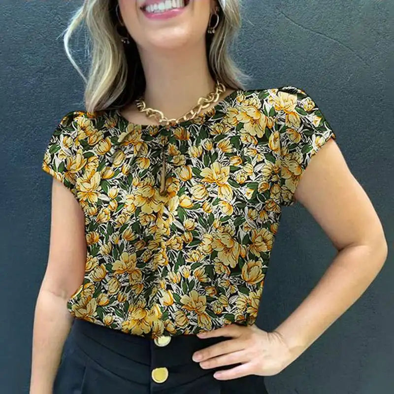 Retro Printed Blouse Women Stylish Shirt Summer Tunic Tops Short Sleeve Beach Party Blusas Bohemian Causal O Neck Chemise
