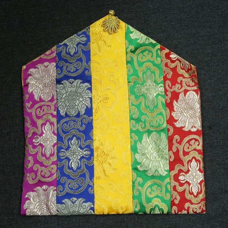 Colorful Buddhist Scripture Storage Bag Organizer Handicrafts Embroidery Satin Button Bag Good Luck Tibetan Home Gift Decorative