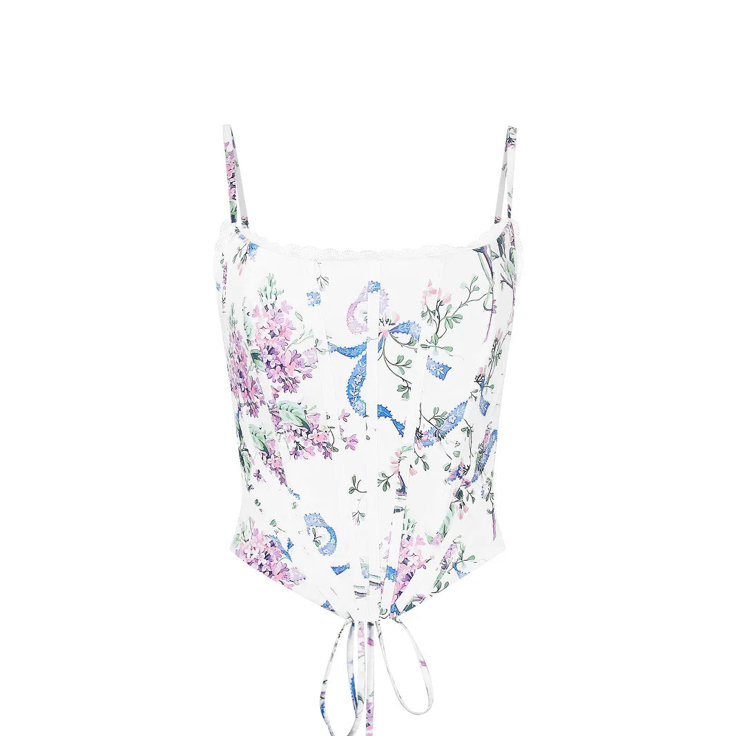 Mingmingxi Summer Corset Top Women 2025 New Arrivals Sexy Cropped Top Short Floral Print Lace Up Camis