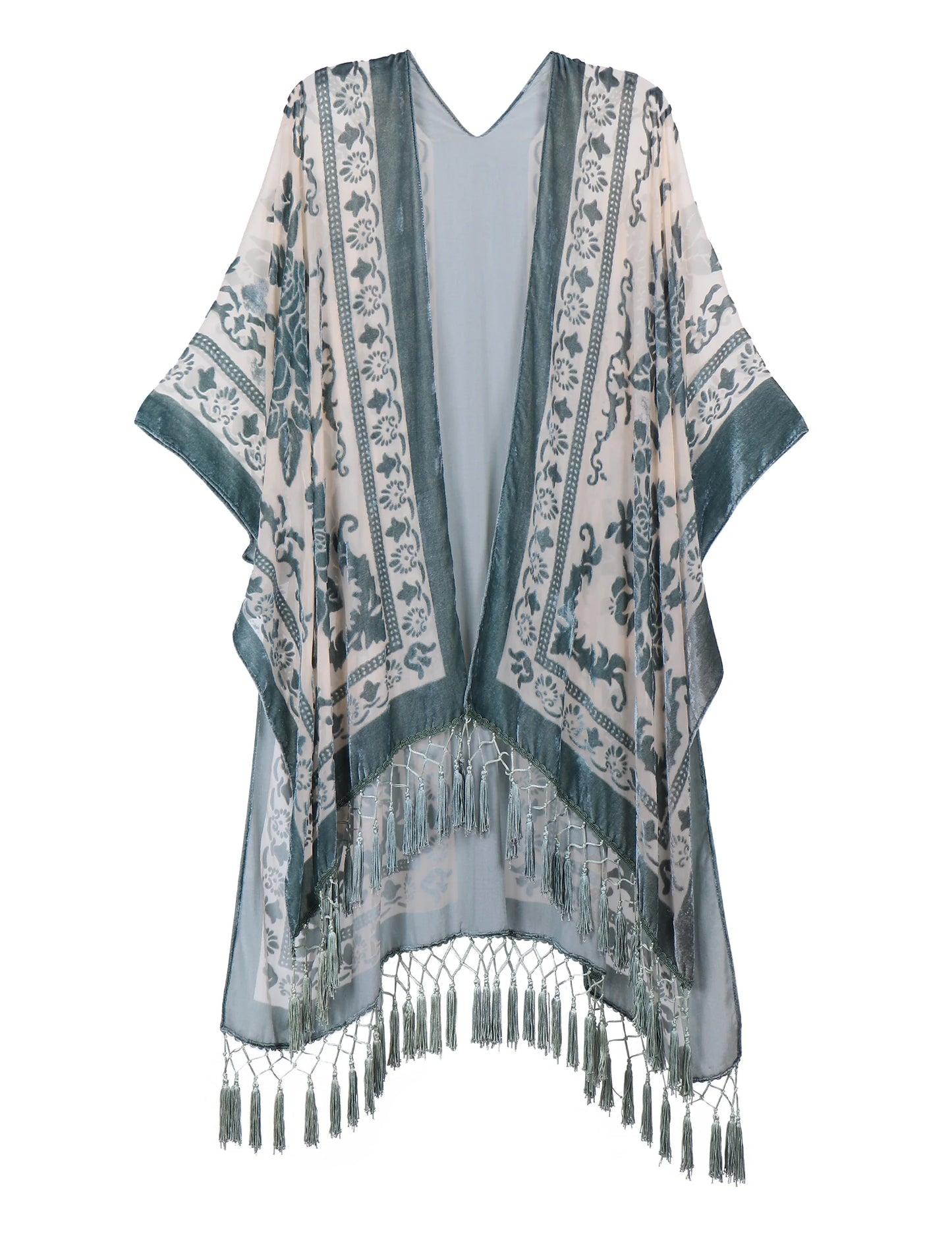 WeHello Bohemian burnt plush kimono Women's long Purple Tassel Beach Cover-up Holiday Casual Cardigan Shawl JYPF-20