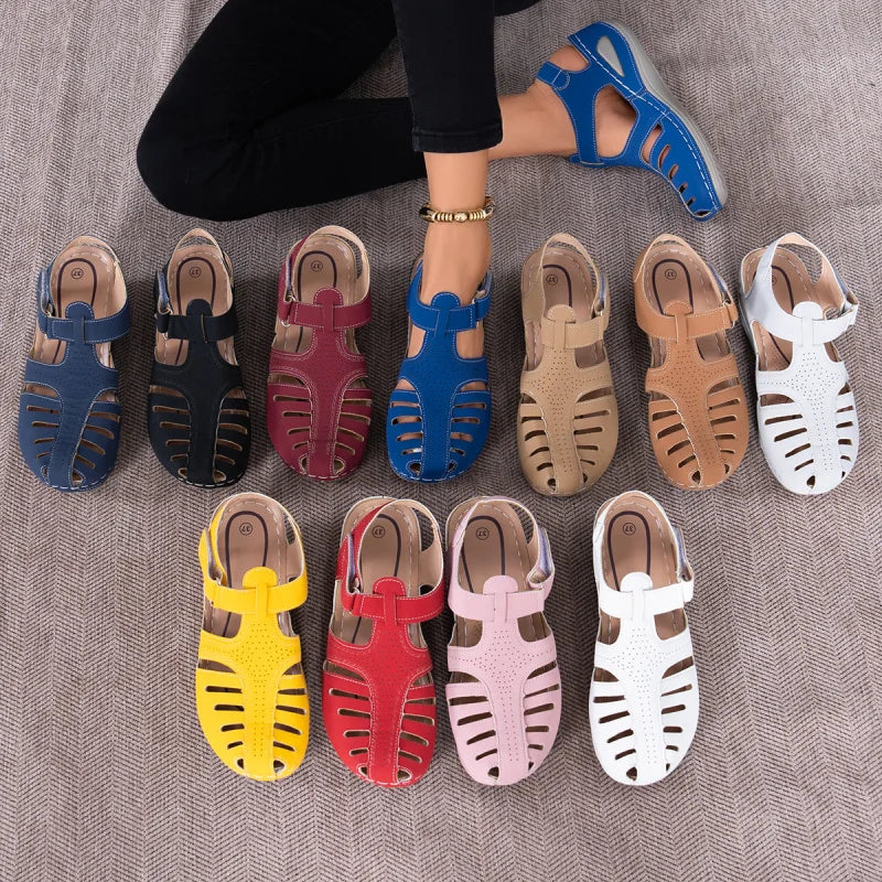 2025 New Women's Peep-Toe Ankle Strap Sandals Summer Block Heel Fashion Shoes 11 Colors Available