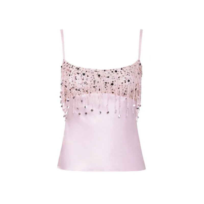 Sexy Sequin Tassels Beach Outfits Women Shiny Fashion Bikinis Sets Female 2025 Summer Holiday High Street Raves Sets 2 Pieces