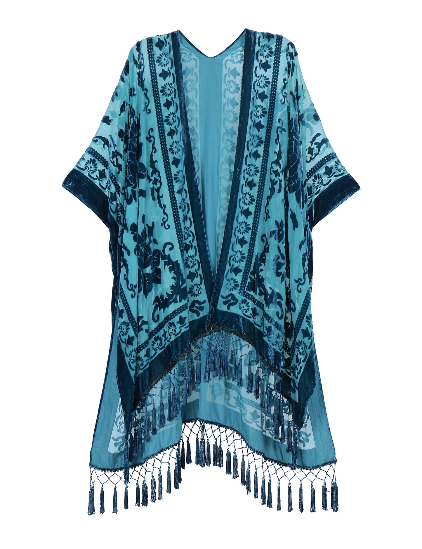 WeHello Bohemian burnt plush kimono Women's long Purple Tassel Beach Cover-up Holiday Casual Cardigan Shawl JYPF-20