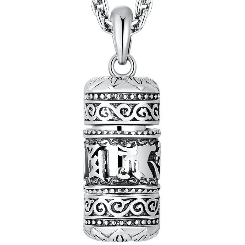 Silver Six Character True Word Pendant Can Open The Gawu Box Necklace for Men and Women Chinese Style Jewelry Rotatable