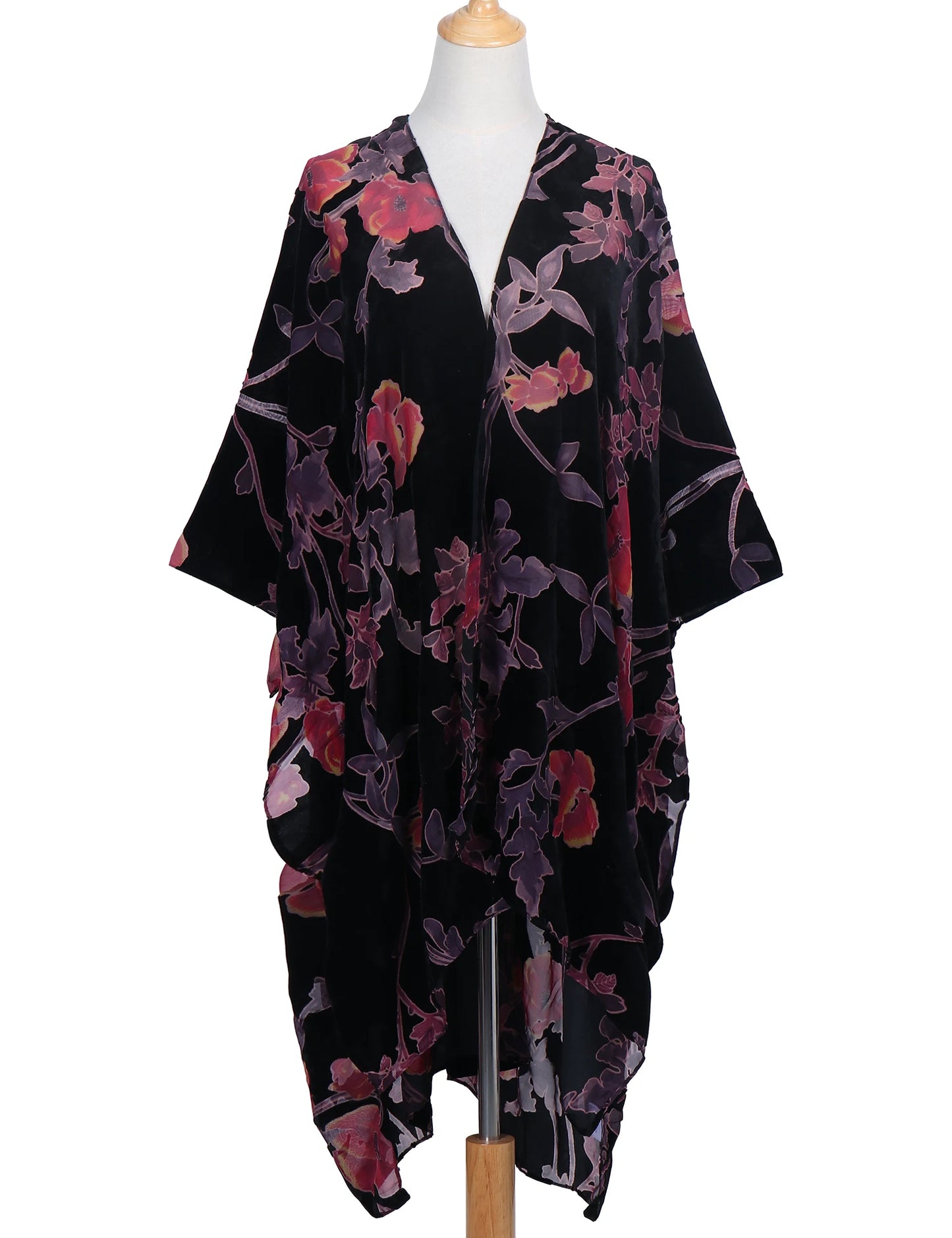 WeHello Bohemian burnt plush kimono Women's long Purple Tassel Beach Cover-up Holiday Casual Cardigan Shawl JYPF-20