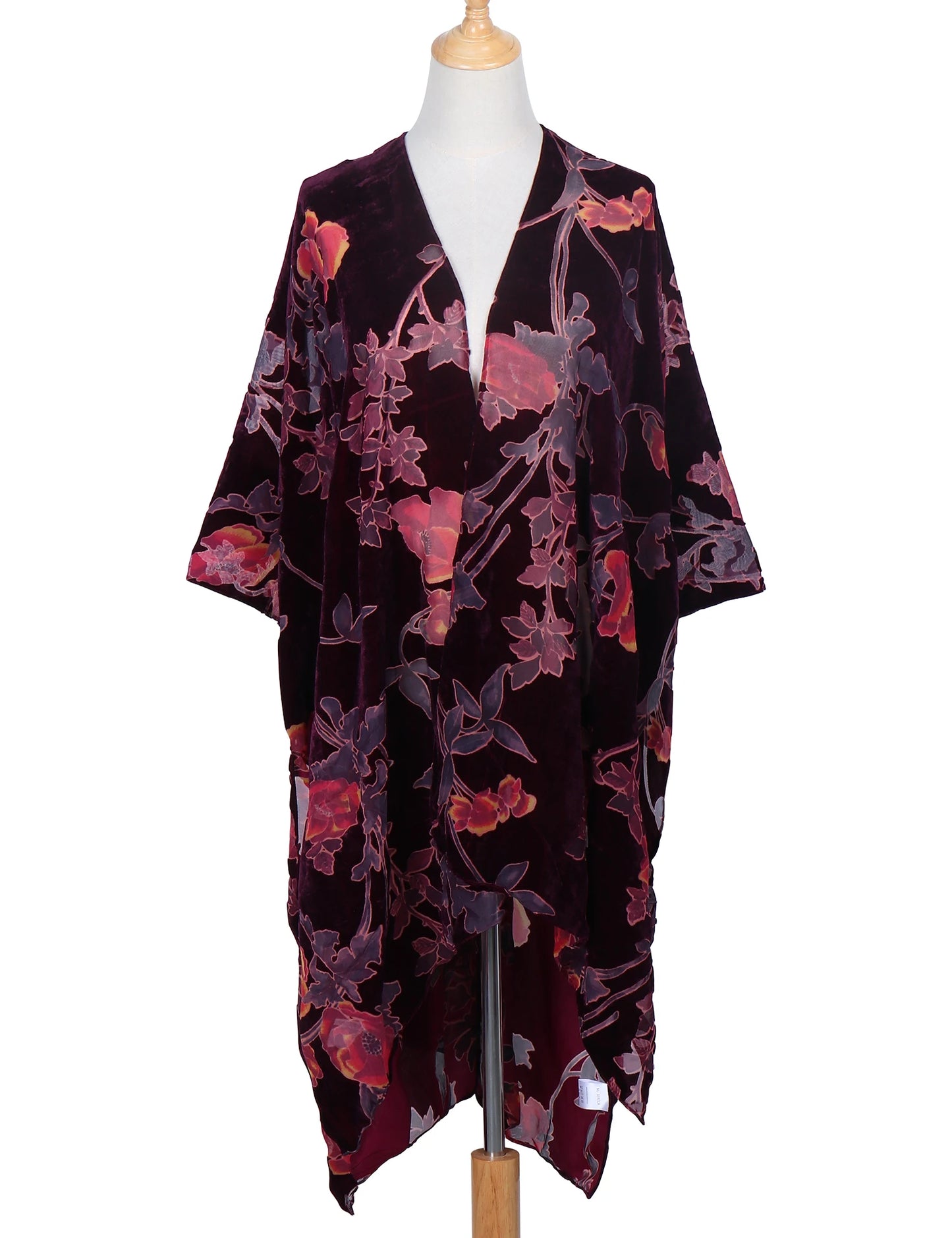 WeHello Bohemian burnt plush kimono Women's long Purple Tassel Beach Cover-up Holiday Casual Cardigan Shawl JYPF-20