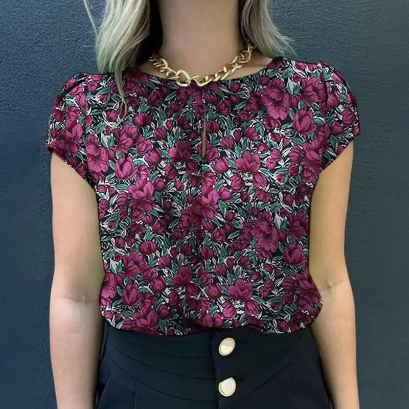 Retro Printed Blouse Women Stylish Shirt Summer Tunic Tops Short Sleeve Beach Party Blusas Bohemian Causal O Neck Chemise