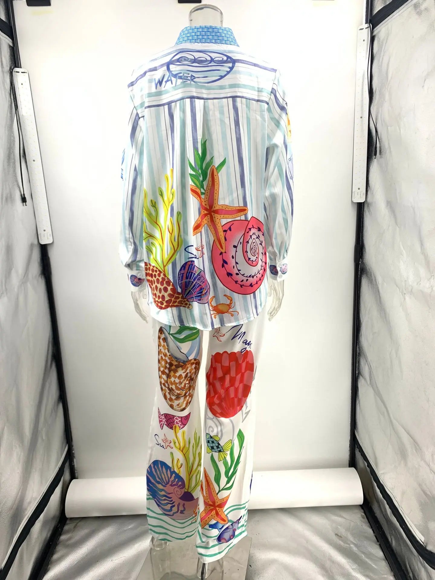 Bohemia Satin Print Loose Two Piece Sets Women Causal Long Sleeve Shirts+Long Wide Leg Pants Female Beach Summer Outfits