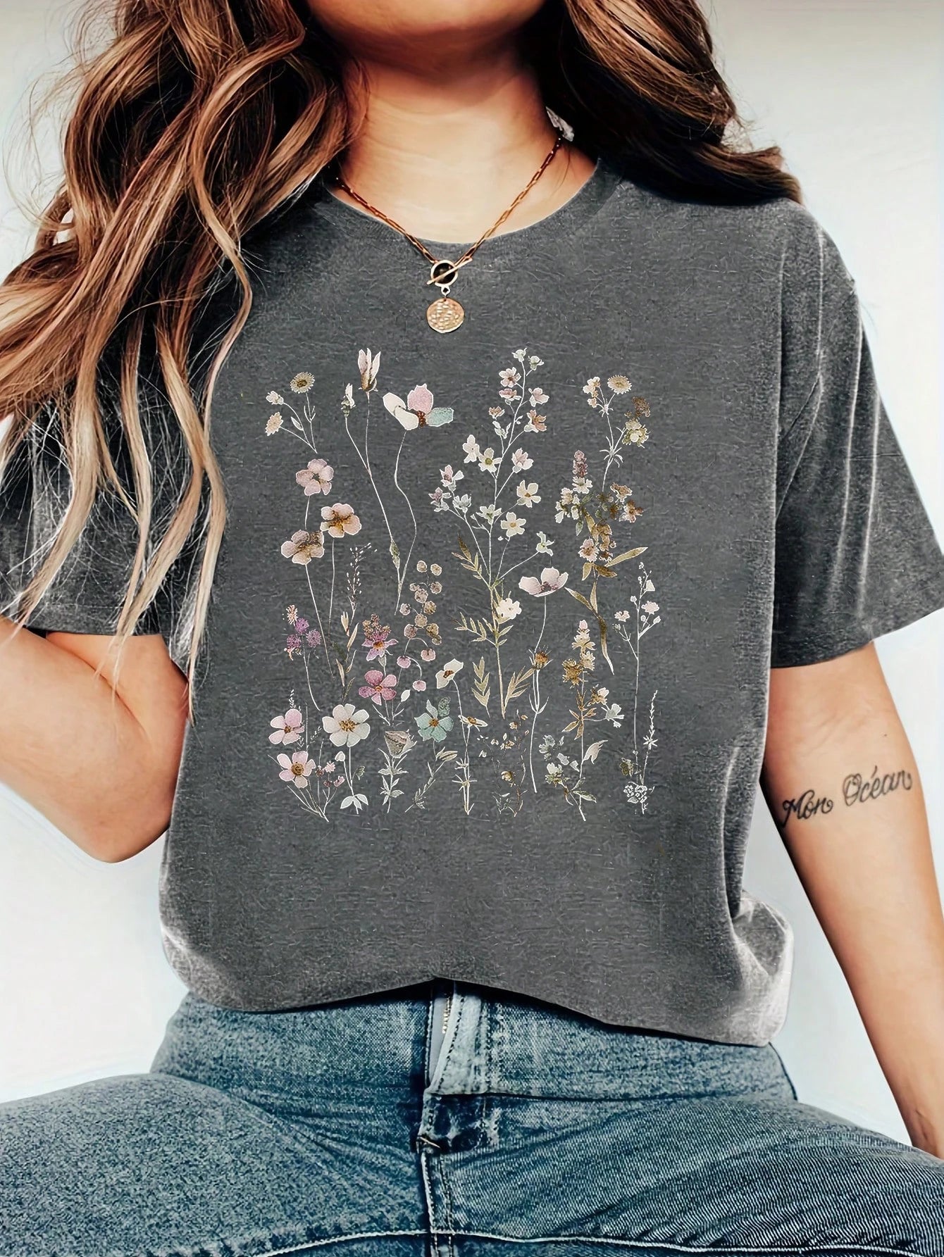 Harajuku Flowers and Plants Vintage Women T Shirt Short Sleeve Crew Neck Summer Tshirt Tops for Women Clothes