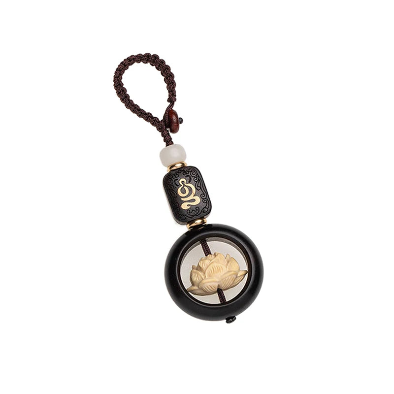 New Buddhism Lotus Flower Keychain Accessories Wooden Buddha Lucky Beads Keyring Pendant Car Bag Key Chain Buddhist Gift