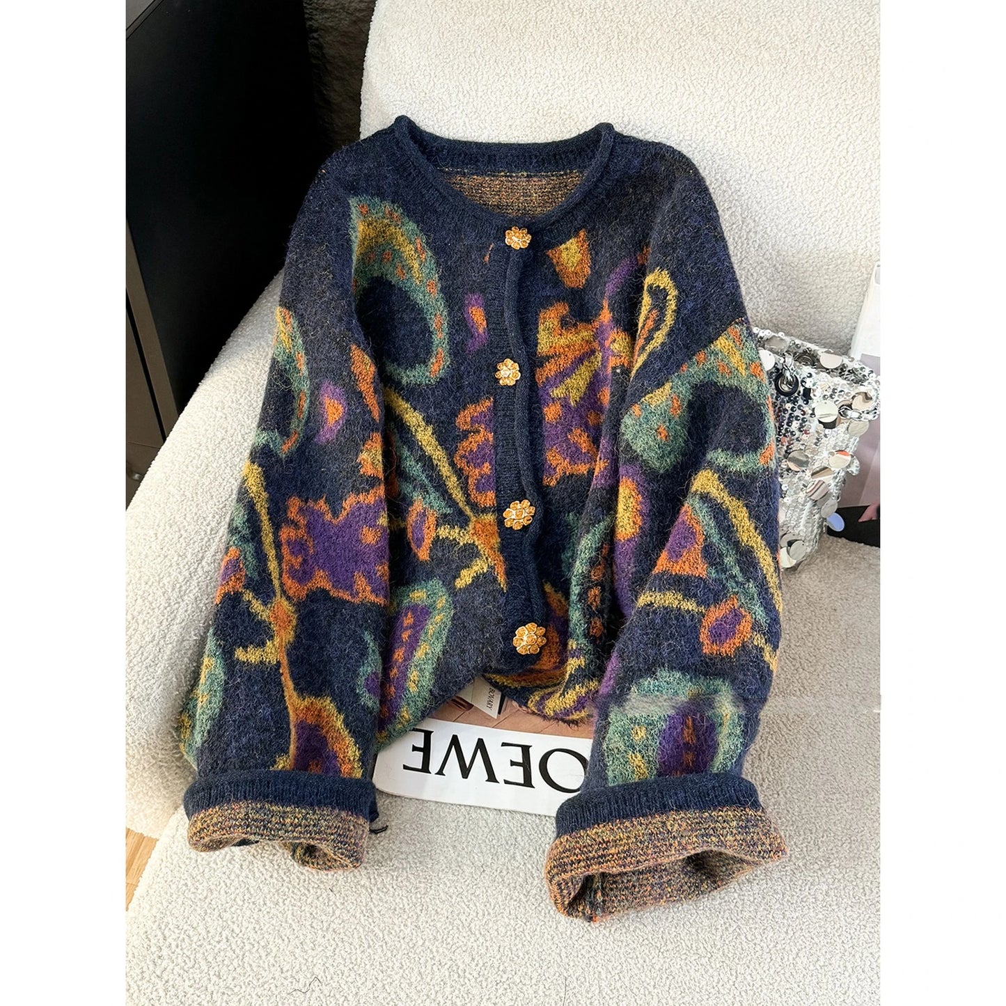 Autumn Retro Sweater Cardigan Women Korean Fashion Thick Metal Embroidery Knitted Gentle Vintage Clothes
