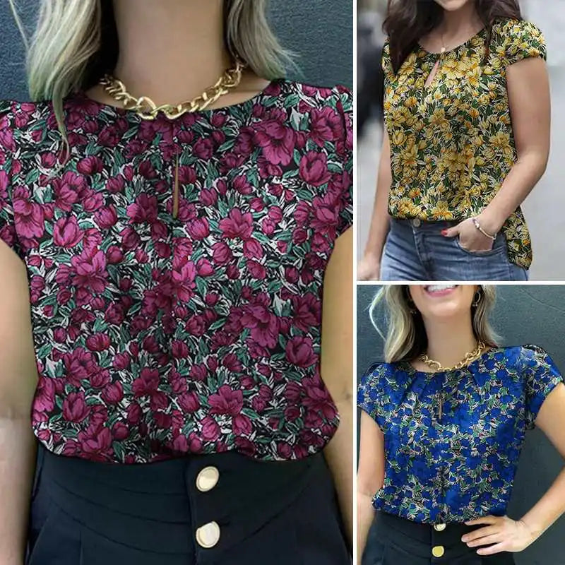 Retro Printed Blouse Women Stylish Shirt Summer Tunic Tops Short Sleeve Beach Party Blusas Bohemian Causal O Neck Chemise