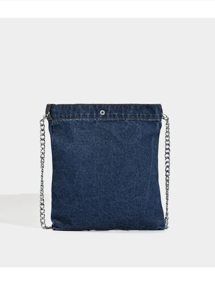 Embroidered Flowers Women Cowboy Shoulder Bag Fashion Chain Ladies Messenger Bags Denim Handbag Personality Trend Student Bag