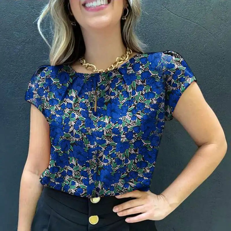 Retro Printed Blouse Women Stylish Shirt Summer Tunic Tops Short Sleeve Beach Party Blusas Bohemian Causal O Neck Chemise
