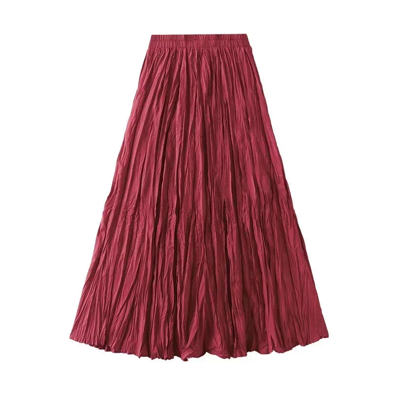 Light Luxury Irregular Slimming Pleated A-line Skirt for Women High Waist Solid Color Loose Fashion Skirts Casual Spring New