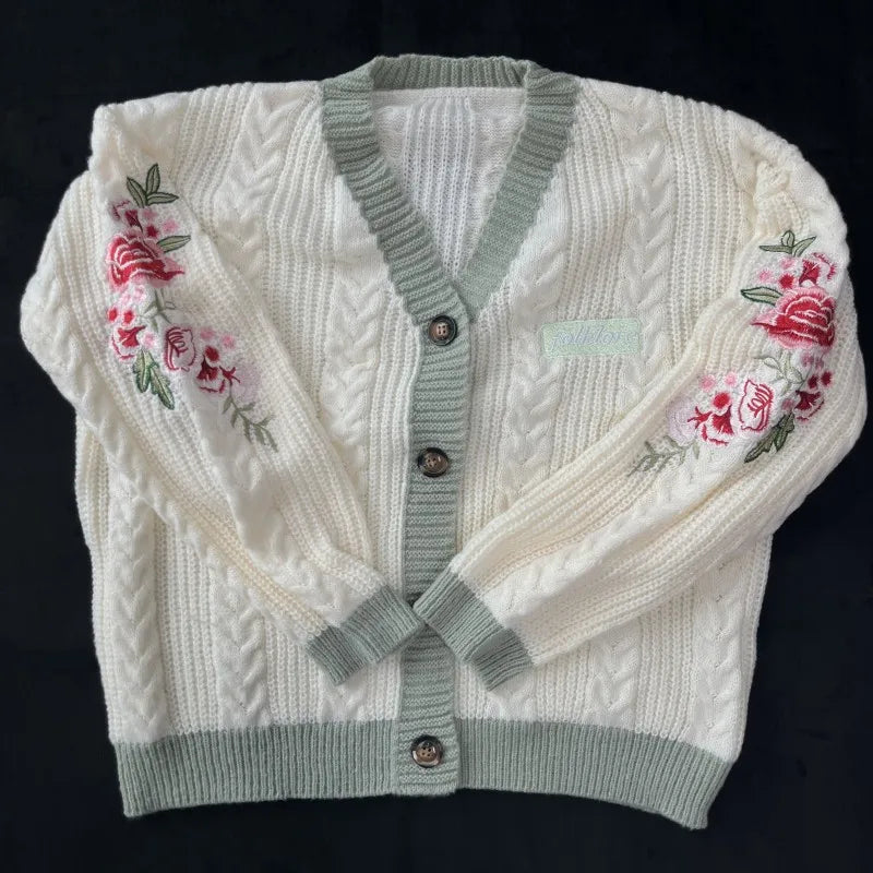 2025 Plus Size Eras Cardigan for Women Autumn Winter Flower Embroidered Knitted Sweater Y2k Girl Vintage Fashion Cardigans Tops
