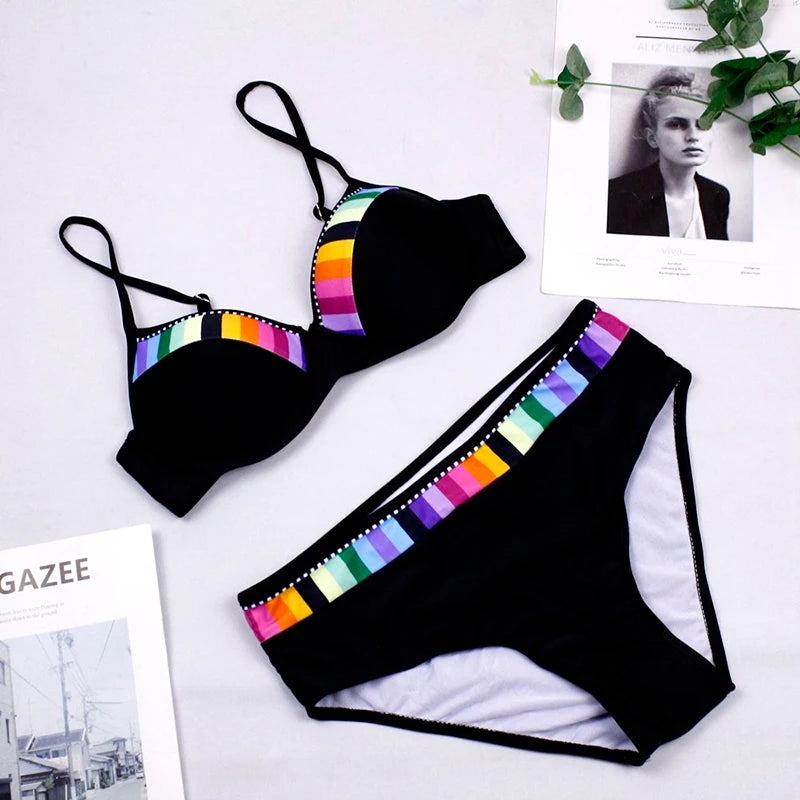 Black And Blue Print high-Waist Bikini Sets Swimsuit Women Sexy Lace Up Two Pieces Swimwear 2023 New Beach Bathing Suits