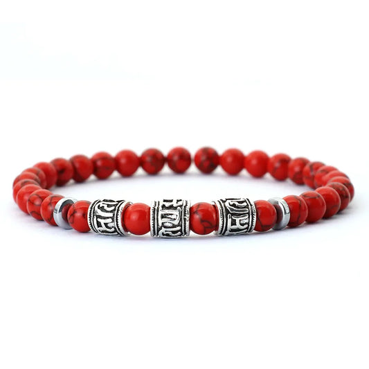 Noter Mantra Bracelet For Men 6mm Howlite Lava Tiger Eyes Beads Braslet Viking Accessories Pulseras Para Hombre Tibet Braclet