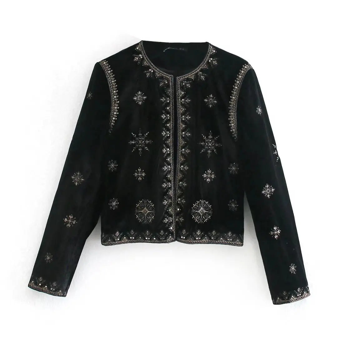 Zarb Spring/Summer New Women's Fashion and Versatile Slim Fit Trendy Palace Embroidered Velvet Coat
