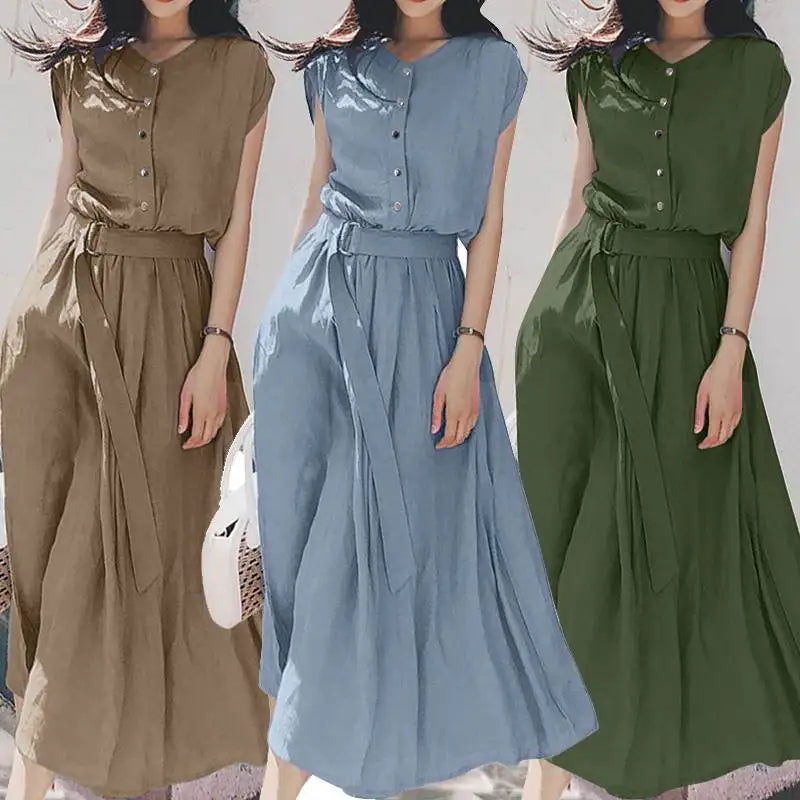 Women Fashion Short Sleeve Dress Summer Elegant Party Vestidos Casual Mid-calf Sundress Femme Vintage OL Robe Kaftan