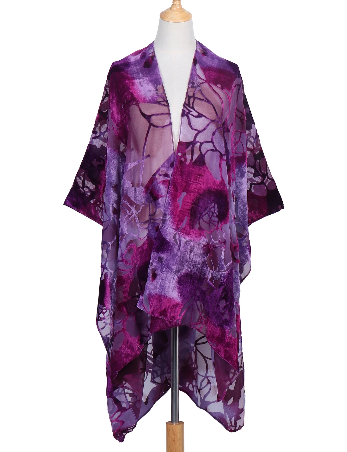 WeHello Bohemian burnt plush kimono Women's long Purple Tassel Beach Cover-up Holiday Casual Cardigan Shawl JYPF-20