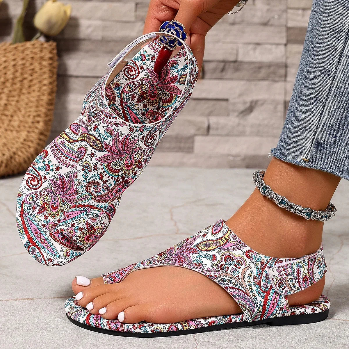 Women Flat Sandals Comfortable Flats Sandals Printed Bohemia Roman Style Shoes for Women Fashion Shoes Sandalias De Mujer