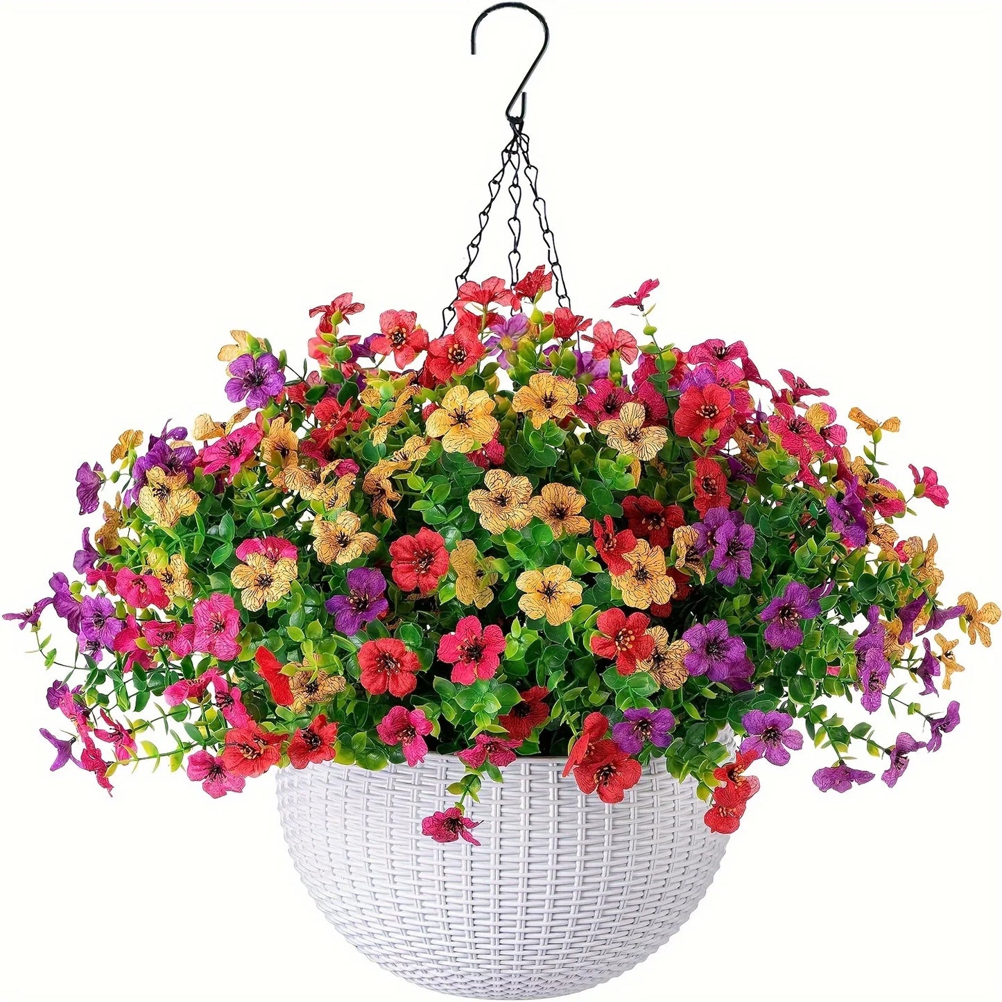 Fake Hanging Flowers With Basket -Artificial Flowers, Outdoor/Indoor Patio Lawn Decor, Artificial Hanging Plants For Wall, , Roo