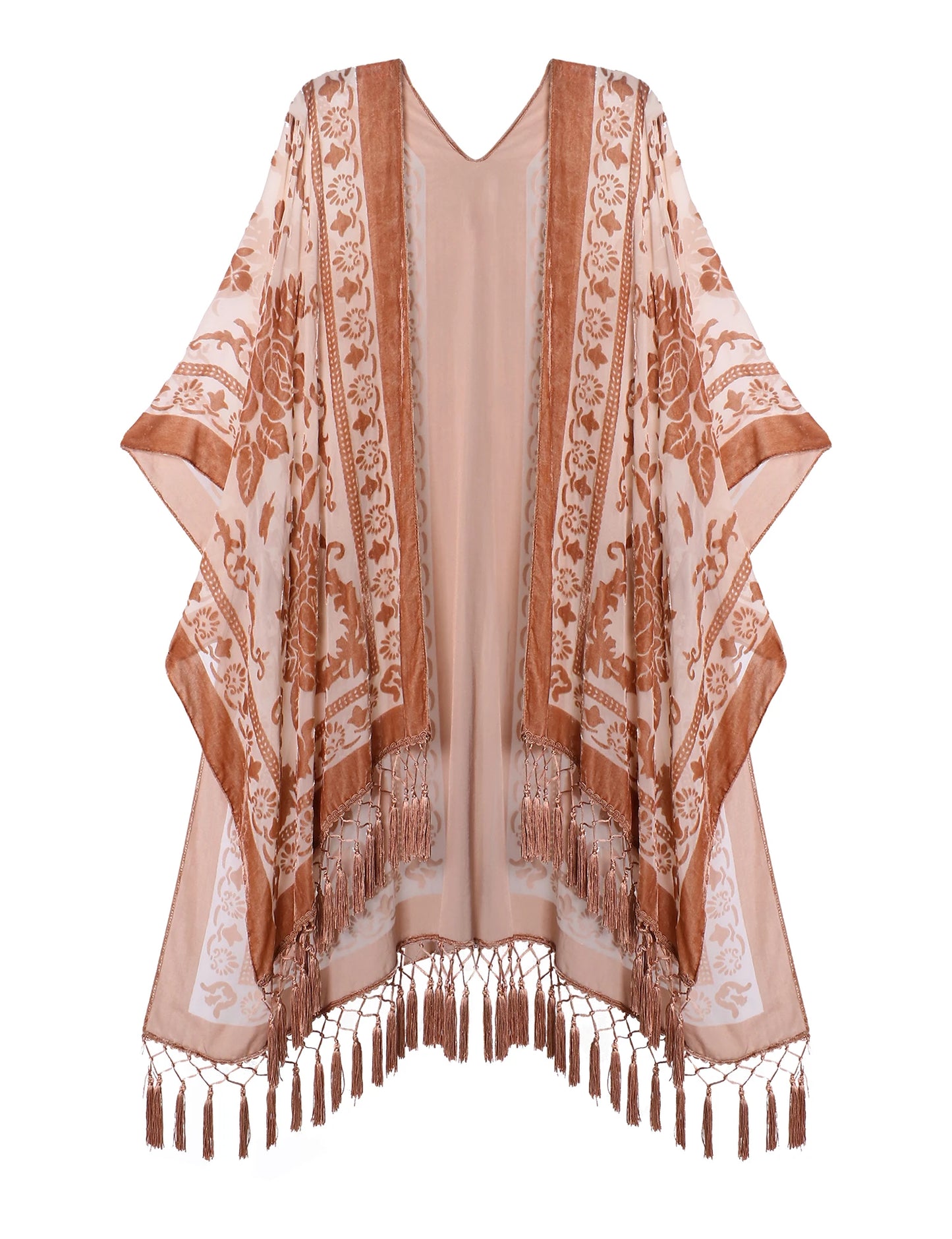 WeHello Bohemian burnt plush kimono Women's long Purple Tassel Beach Cover-up Holiday Casual Cardigan Shawl JYPF-20