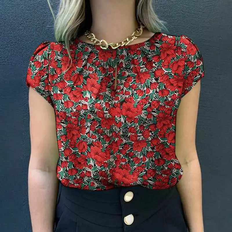 Retro Printed Blouse Women Stylish Shirt Summer Tunic Tops Short Sleeve Beach Party Blusas Bohemian Causal O Neck Chemise
