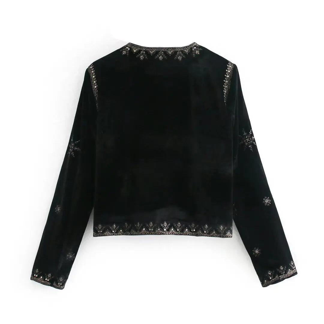 Zarb Spring/Summer New Women's Fashion and Versatile Slim Fit Trendy Palace Embroidered Velvet Coat