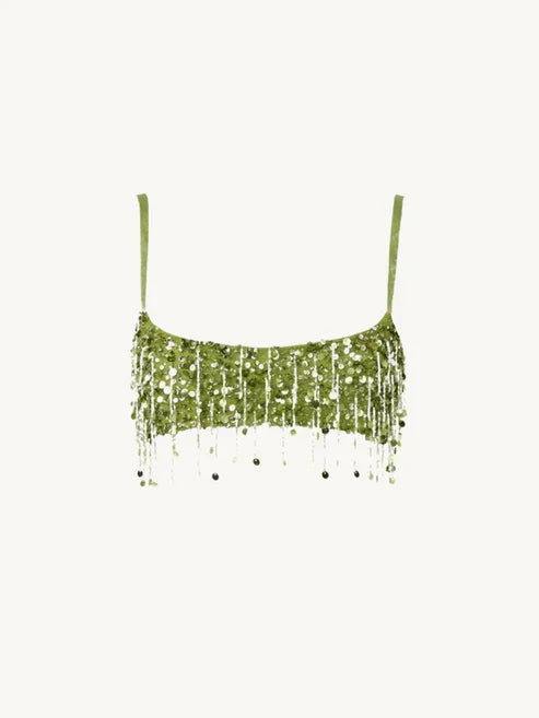 Sexy Sequin Tassels Beach Outfits Women Shiny Fashion Bikinis Sets Female 2025 Summer Holiday High Street Raves Sets 2 Pieces