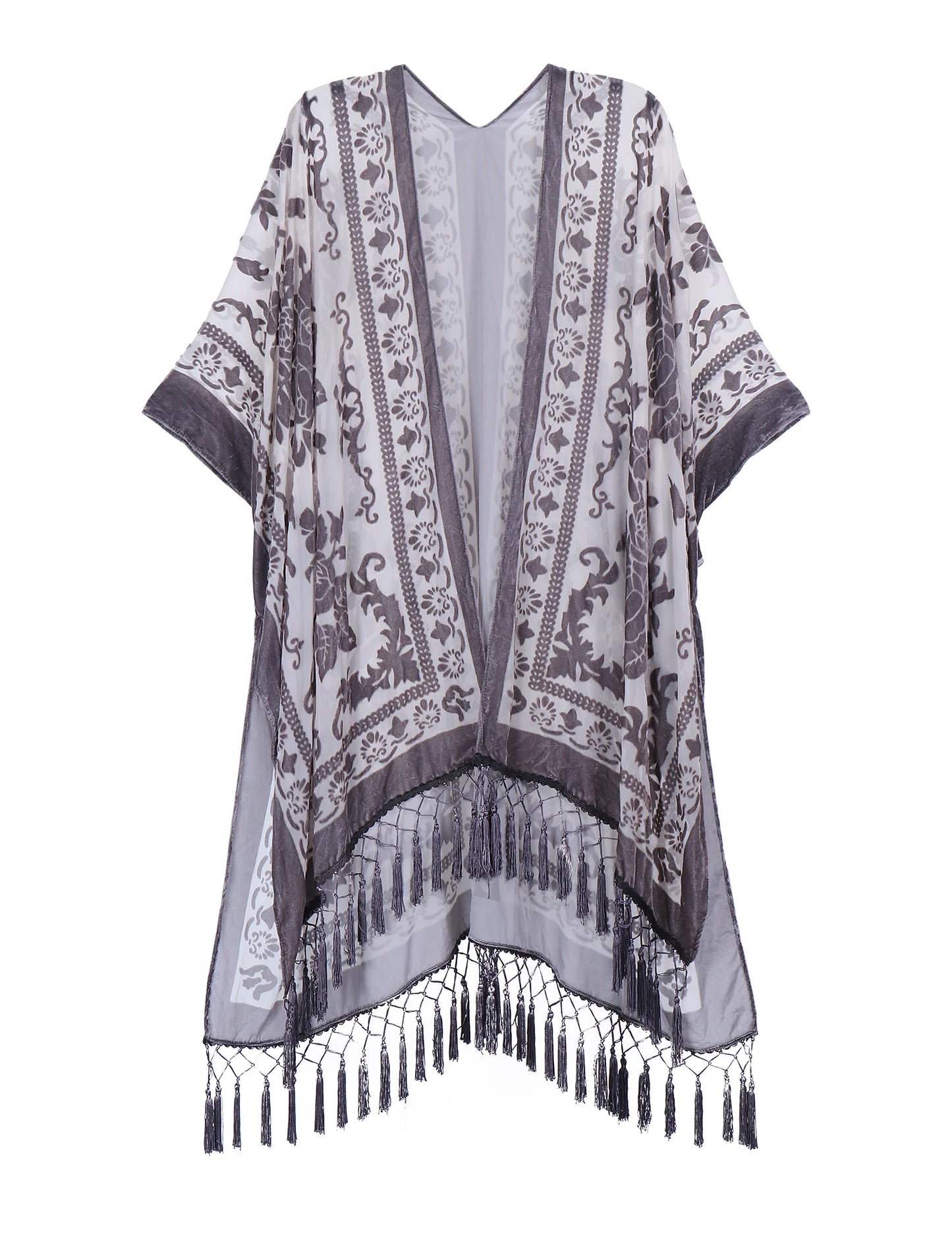 WeHello Bohemian burnt plush kimono Women's long Purple Tassel Beach Cover-up Holiday Casual Cardigan Shawl JYPF-20