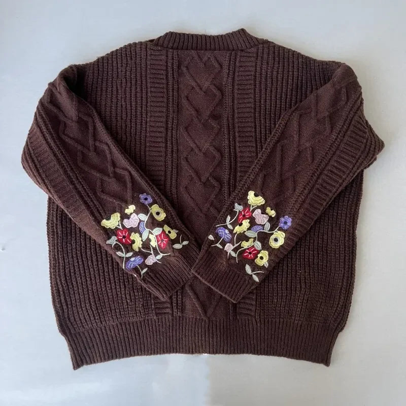 2025 Plus Size Eras Cardigan for Women Autumn Winter Flower Embroidered Knitted Sweater Y2k Girl Vintage Fashion Cardigans Tops