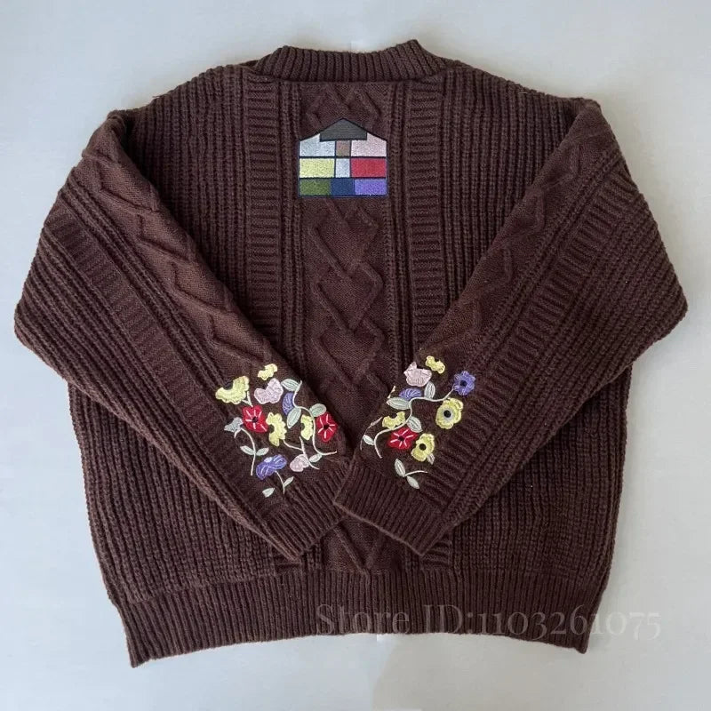 2025 Plus Size Eras Cardigan for Women Autumn Winter Flower Embroidered Knitted Sweater Y2k Girl Vintage Fashion Cardigans Tops
