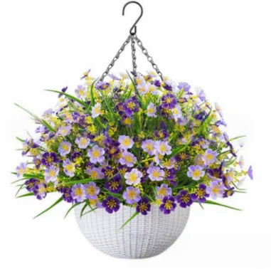 Fake Hanging Flowers With Basket -Artificial Flowers, Outdoor/Indoor Patio Lawn Decor, Artificial Hanging Plants For Wall, , Roo