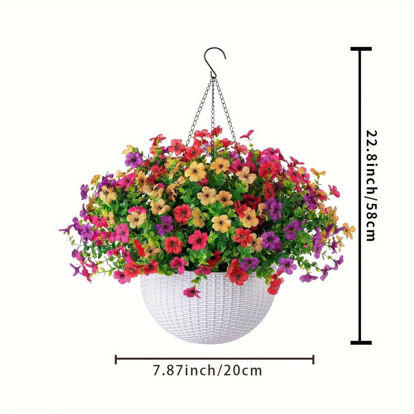 Fake Hanging Flowers With Basket -Artificial Flowers, Outdoor/Indoor Patio Lawn Decor, Artificial Hanging Plants For Wall, , Roo