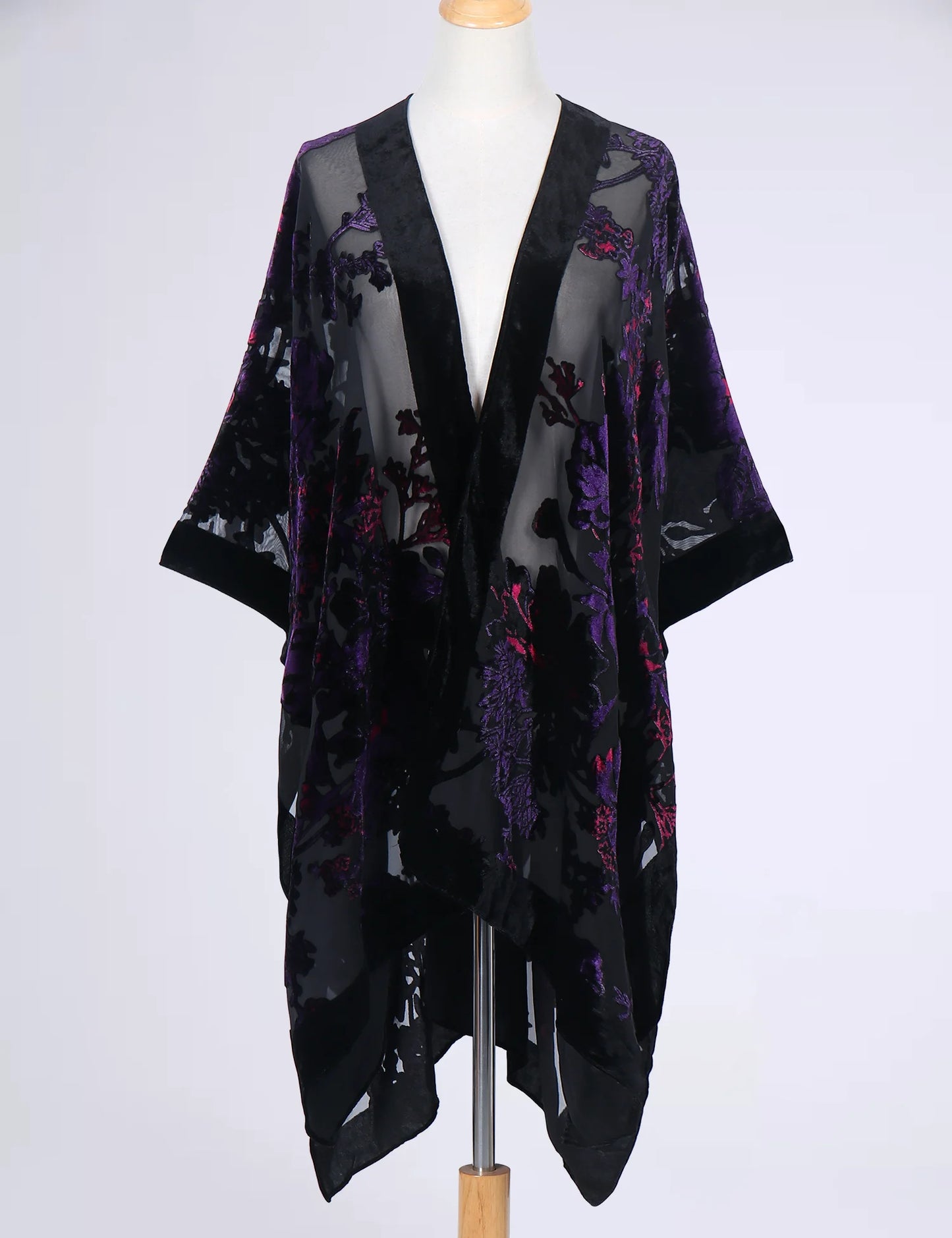 WeHello Bohemian burnt plush kimono Women's long Purple Tassel Beach Cover-up Holiday Casual Cardigan Shawl JYPF-20