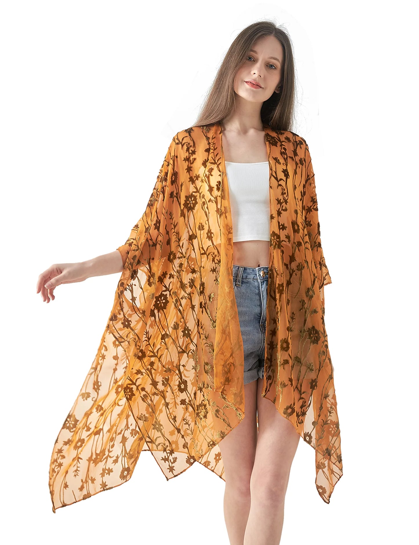 WeHello Bohemian burnt plush kimono Women's long Purple Tassel Beach Cover-up Holiday Casual Cardigan Shawl JYPF-20